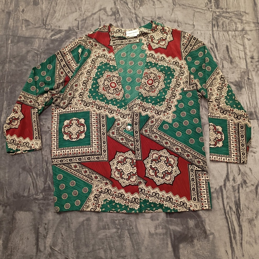 Graver Studio Women's 2X‎ Paisley Print Button Front Cardigan Top Made in USA